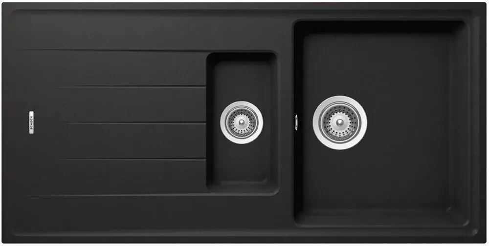 Szuper akció | SCHOCK ELEMENT CRISTALITE D-150 egymedencés csepptálcás gyümölcsmosós prémium mosogató - Nero