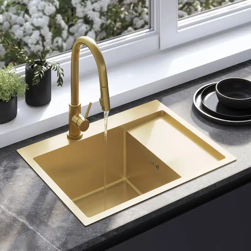 Acél mosogatótálca Fin BRUSH GOLD - Expressz szállítás