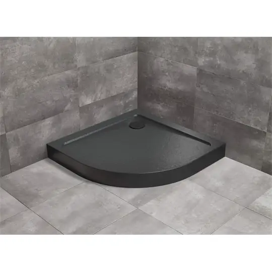 Csak ma - Radaway Doros Stone A íves akril zuhanytálca előlappal, 900x900x115 szifonnal, fekete